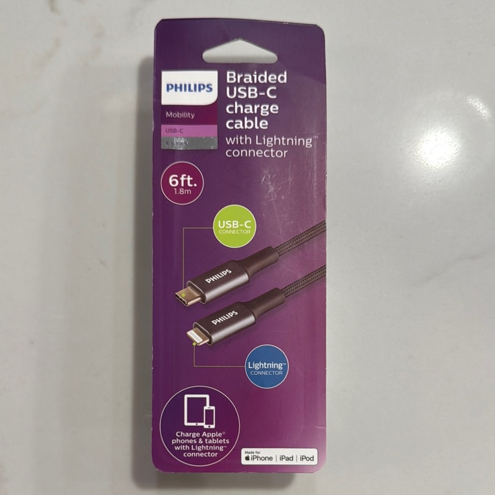 Philips Braided USB-C to Lightning Cable - Purple